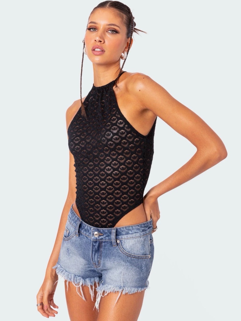 Edikted Sheer Lace Open Back Bodysuit